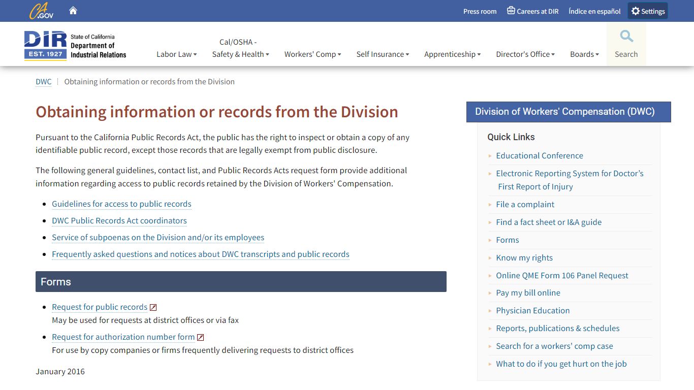 DWC access to public records - California Department of Industrial ...